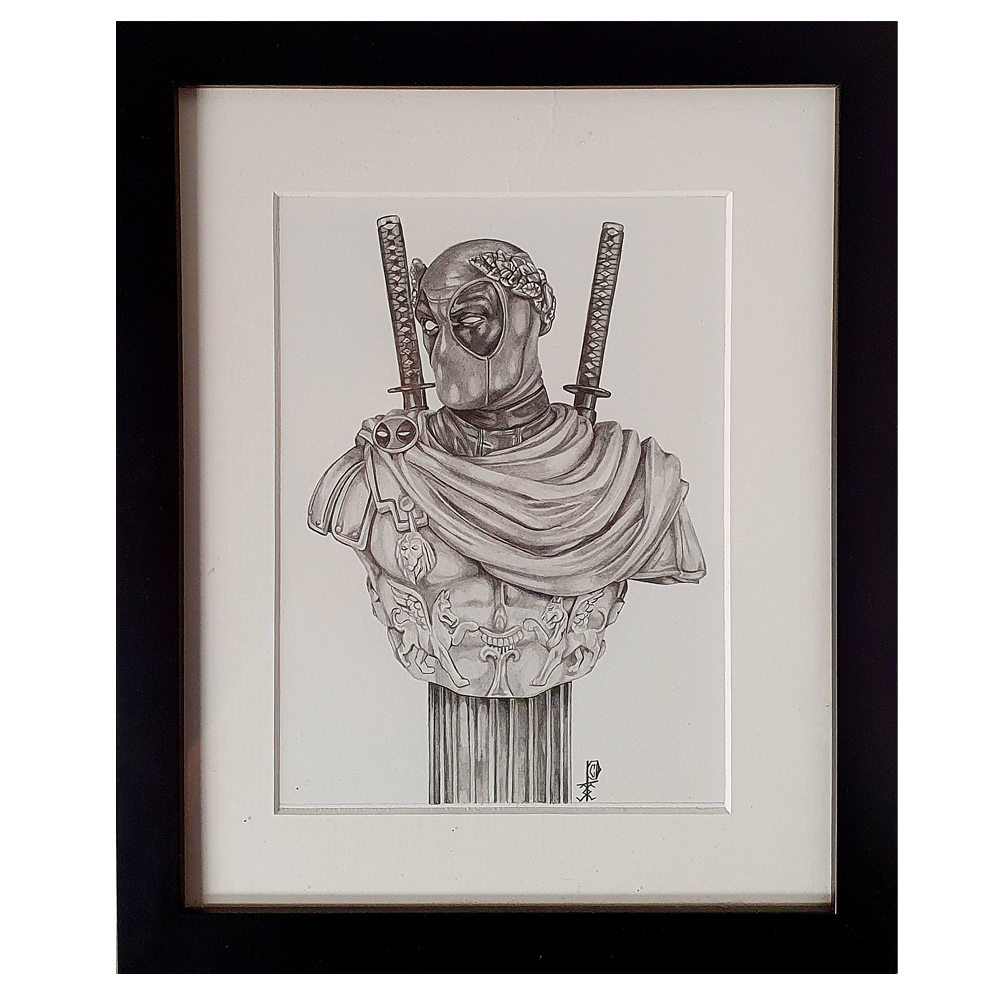 Artwork - Fine Art Pencil Sketch A4 with Frame - 'Hail Deadpool'