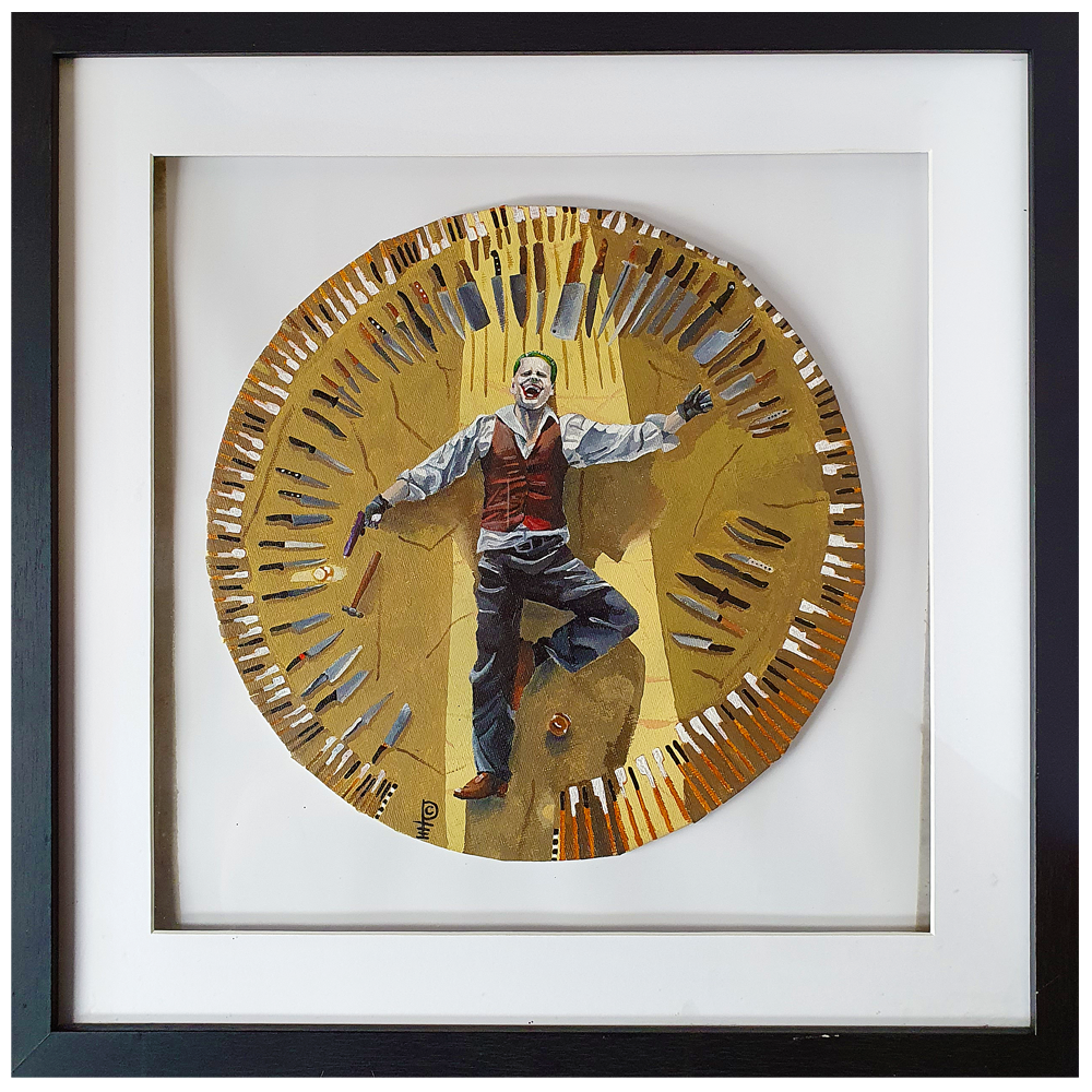 Artwork - Acyrlic Painting 10" Diameter with Frame - 'Joker Knives'