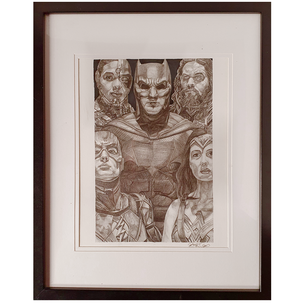 Artwork - Fine Art Pencil Sketch A4 with Frame - 'Justice League'