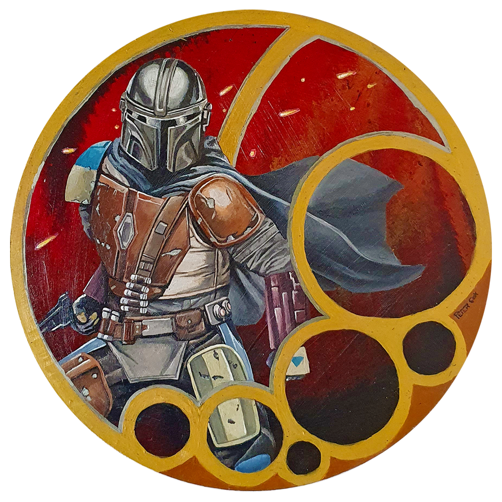 Artwork - Acyrlic Painting Liquid Pour 10" Diameter - 'The Mandalorian'