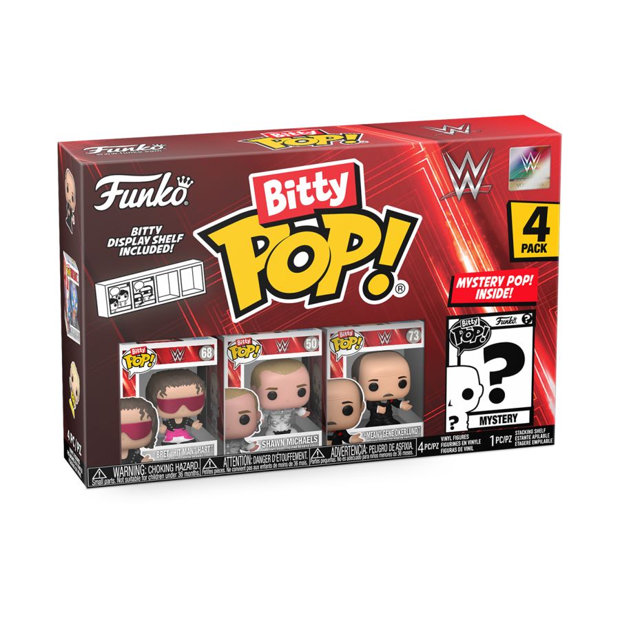 PRE-ORDER WWE - Bret Hart, Shawn Michaels, Mean Gene & Mystery Bitty Pop! Vinyl Figure 4-Pack - PRE-ORDER