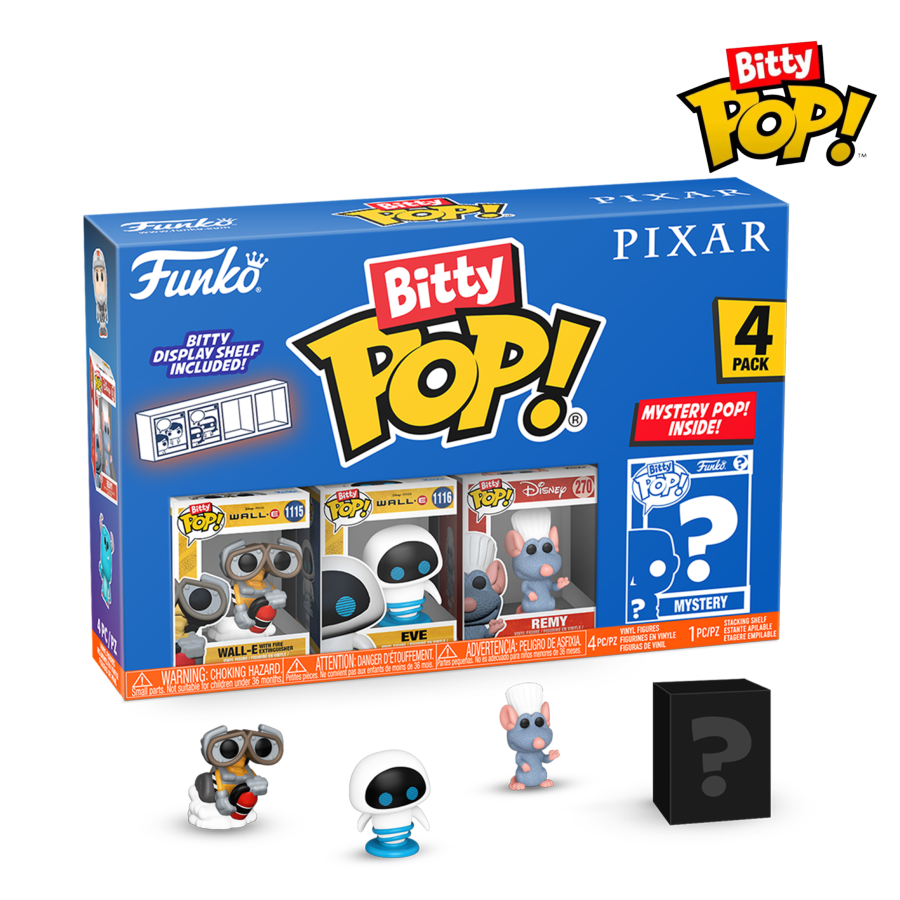 PRE-ORDER Pixar - WALL-E with Fire Extinguisher, EVE, Remy & Mystery Bitty Pop! Vinyl Figure 4-Pack - PRE-ORDER