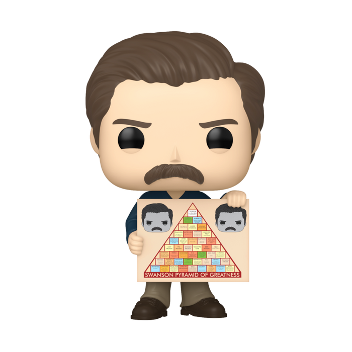 PRE-ORDER Parks and Recreation - Ron Swanson with Pyramid of Greatness 15th Anniversary Pop! Vinyl Figure - PRE-ORDER