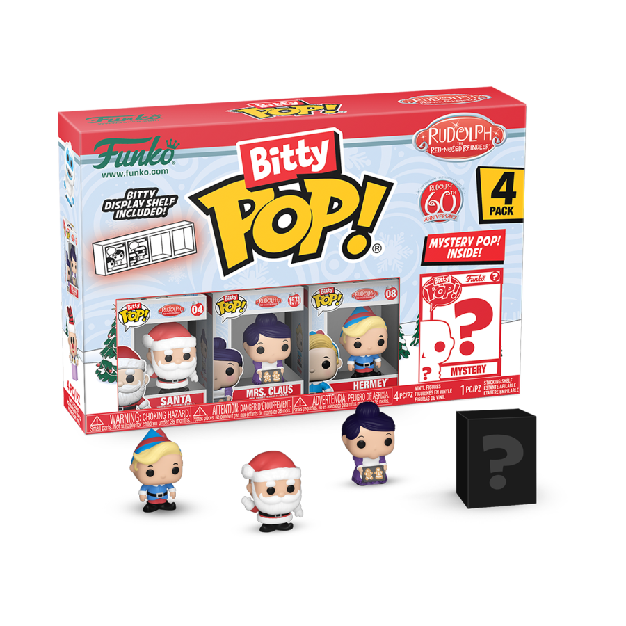 PRE-ORDER Rudolph - Santa, Mrs. Claus, Hermey & Mystery Bitty Pop! Vinyl Figure 4-Pack - PRE-ORDER