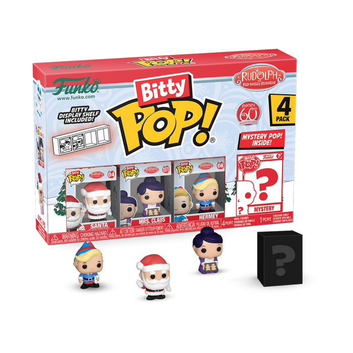 PRE-ORDER Rudolph - Santa, Mrs. Claus, Hermey & Mystery Bitty Pop! Vinyl Figure 4-Pack - PRE-ORDER