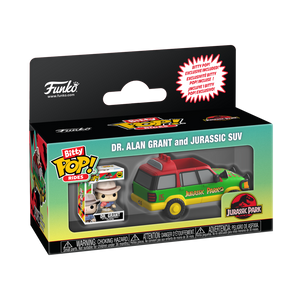 PRE-ORDER Jurassic Park - Alan Grant with Jurassic SUV Bitty Pop! Rides Vinyl Figure PRE-ORDER