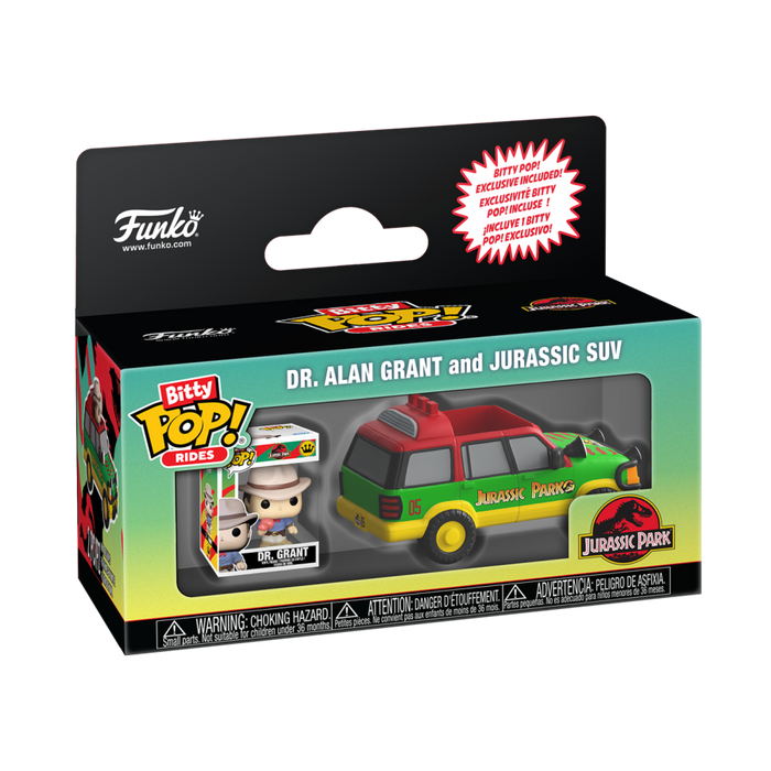 PRE-ORDER Jurassic Park - Alan Grant with Jurassic SUV Bitty Pop! Rides Vinyl Figure PRE-ORDER