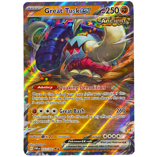 POKMON TCG - Great Tusk EX Ultra Rare - 053/091 Hero Stash POKMON TCG - Great Tusk EX Ultra Rare - 053/091 Hero Stash