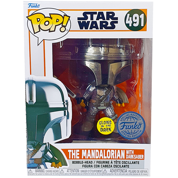 Star Wars The Mandalorian - The Mandalorian with Darksaber Chrome Glow Exclusive Pop! Vinyl Figure