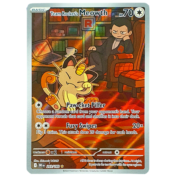 POKÉMON TCG - Team Rocket's Meowth Illustration Rare - 203/182