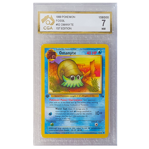 POKÉMON TCG - Omanyte Common 1st Edition - 52/62 - CGA Graded 7