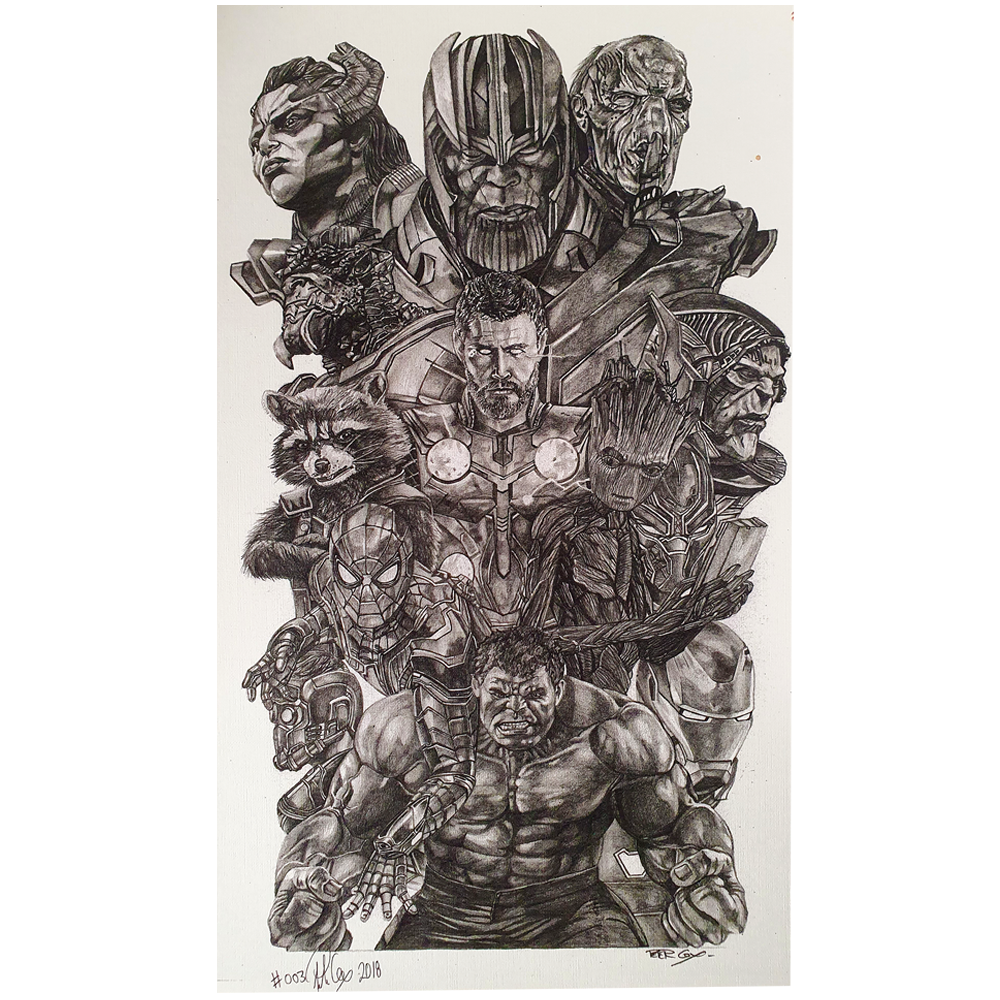 Artwork - Fine Art Pencil Sketch Print 9.5"x16.5" - 'Avengers Assemble'