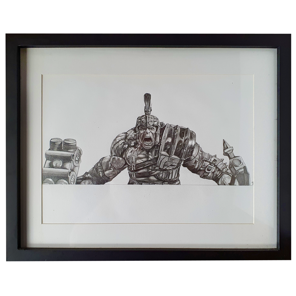 Artwork - Fine Art Pencil Sketch 12"x10" with Frame - 'Gladiator Hulk'